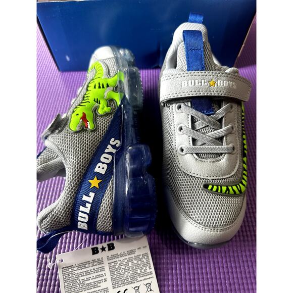 Bull Boys T-Rex US Size 13 Boy Sneakers Dinosaurs Grey Blue Light-Up Velcro NEW - Picture 1 of 16